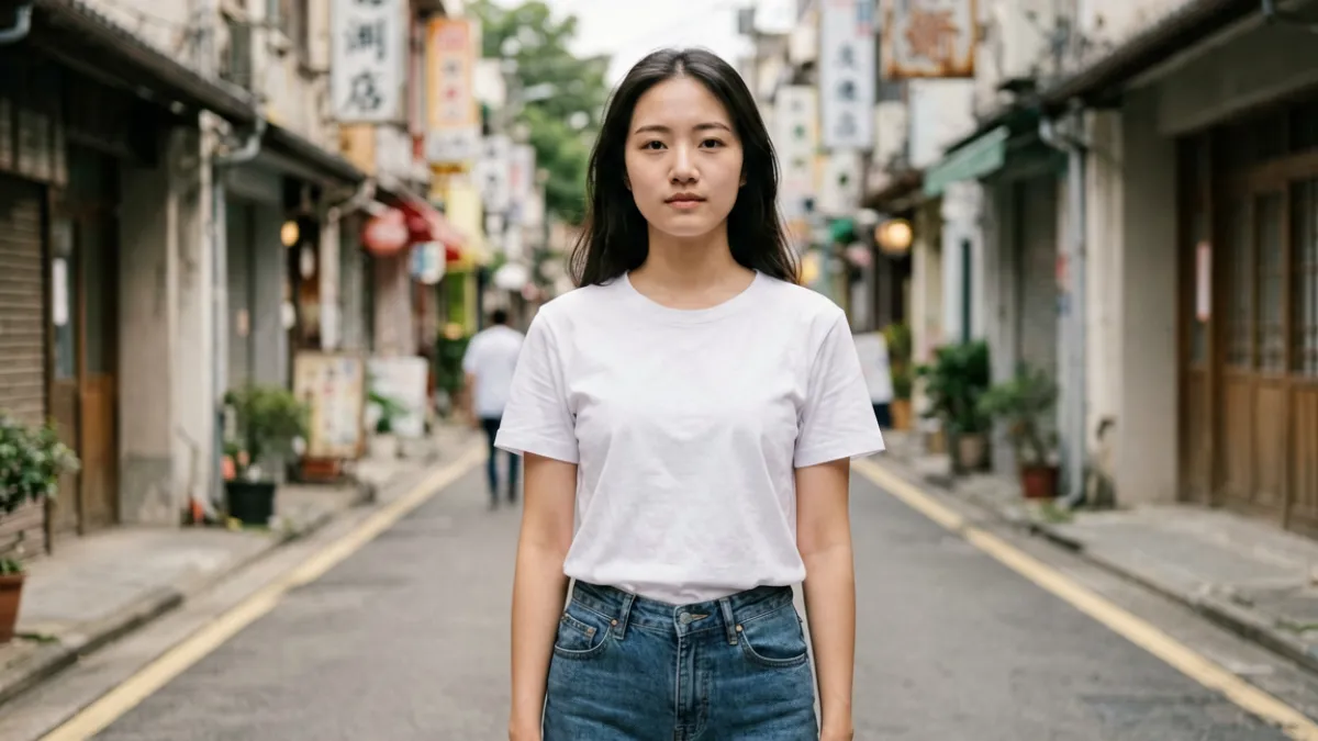 台北娜娜站在台北城市街景前，身着日常穿搭，展现出轻松自然的创作者气质
