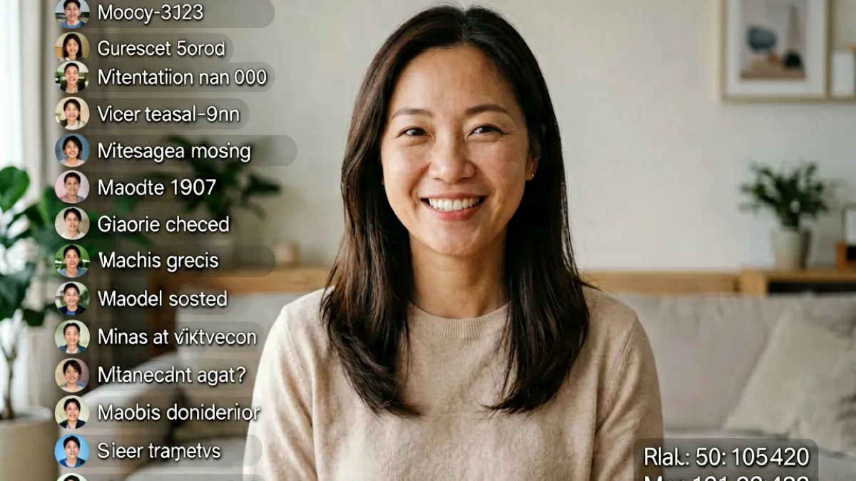 台北娜娜在直播中对镜头微笑，画面显示弹幕留言密集滚动的实时直播截图